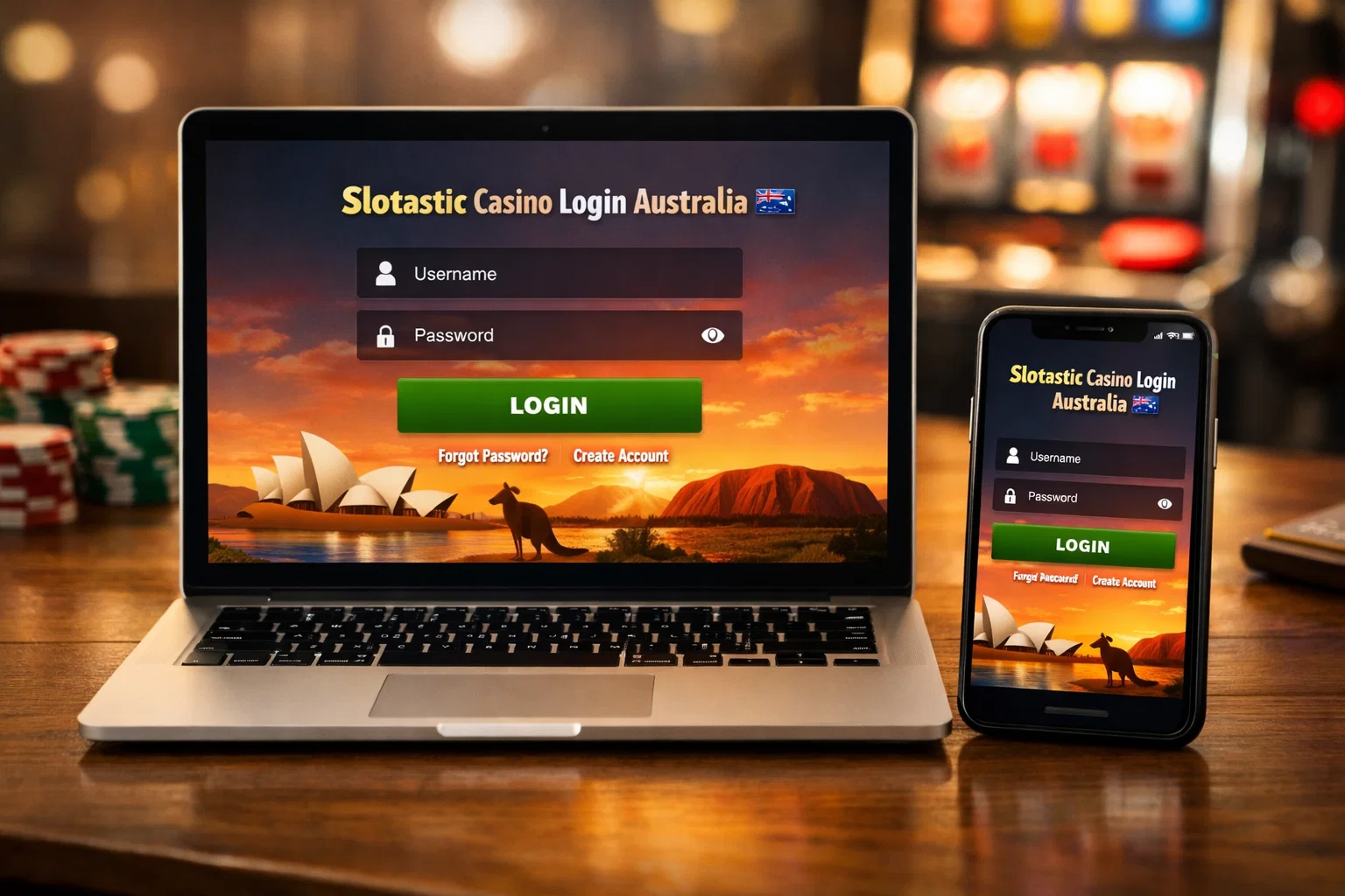 Coins and Slotastic casino chips close up